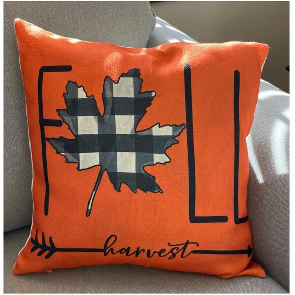 Throw Pillow Covers Orange Pumpkin Cottage Farmhouse Thanksgiving Fall Decor 18" - Picture 5 of 10